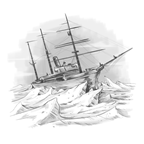 An illustration of a three-masted ship trapped in ice