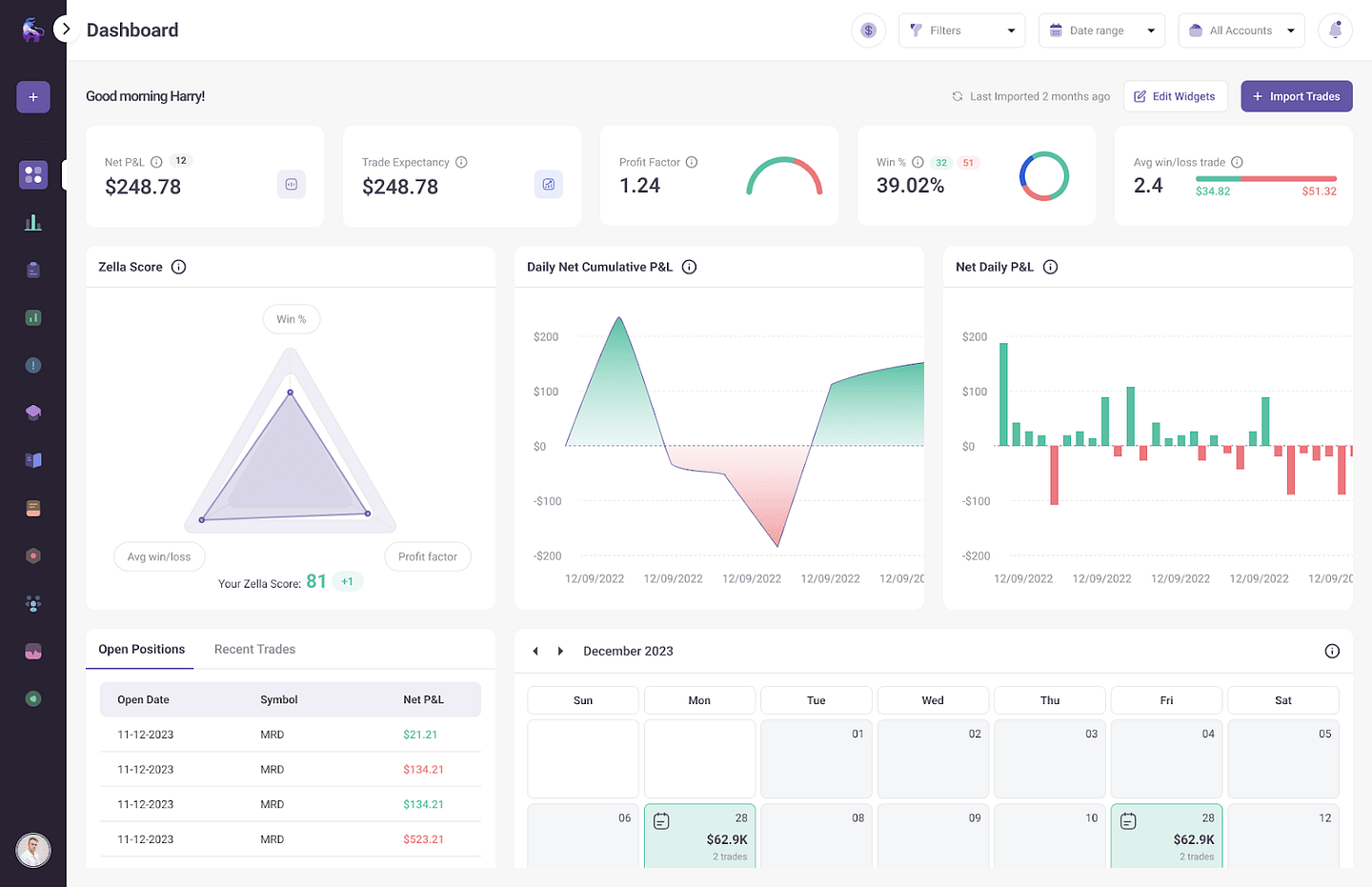 TradeZella interface