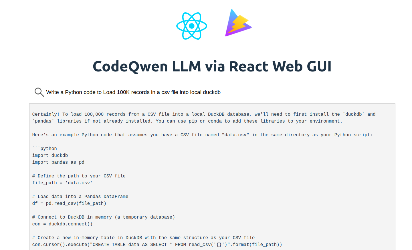 Chat with CodeQwen CodeLLM via React