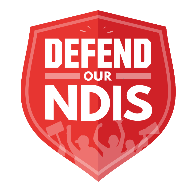 red shield with text reading Defend our NDIS