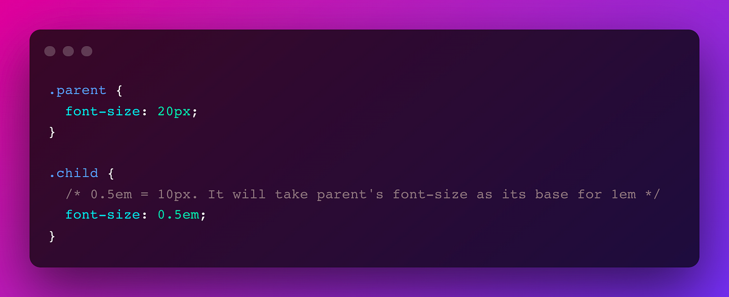 CSS file where child gets parent’s font-size as base for em value