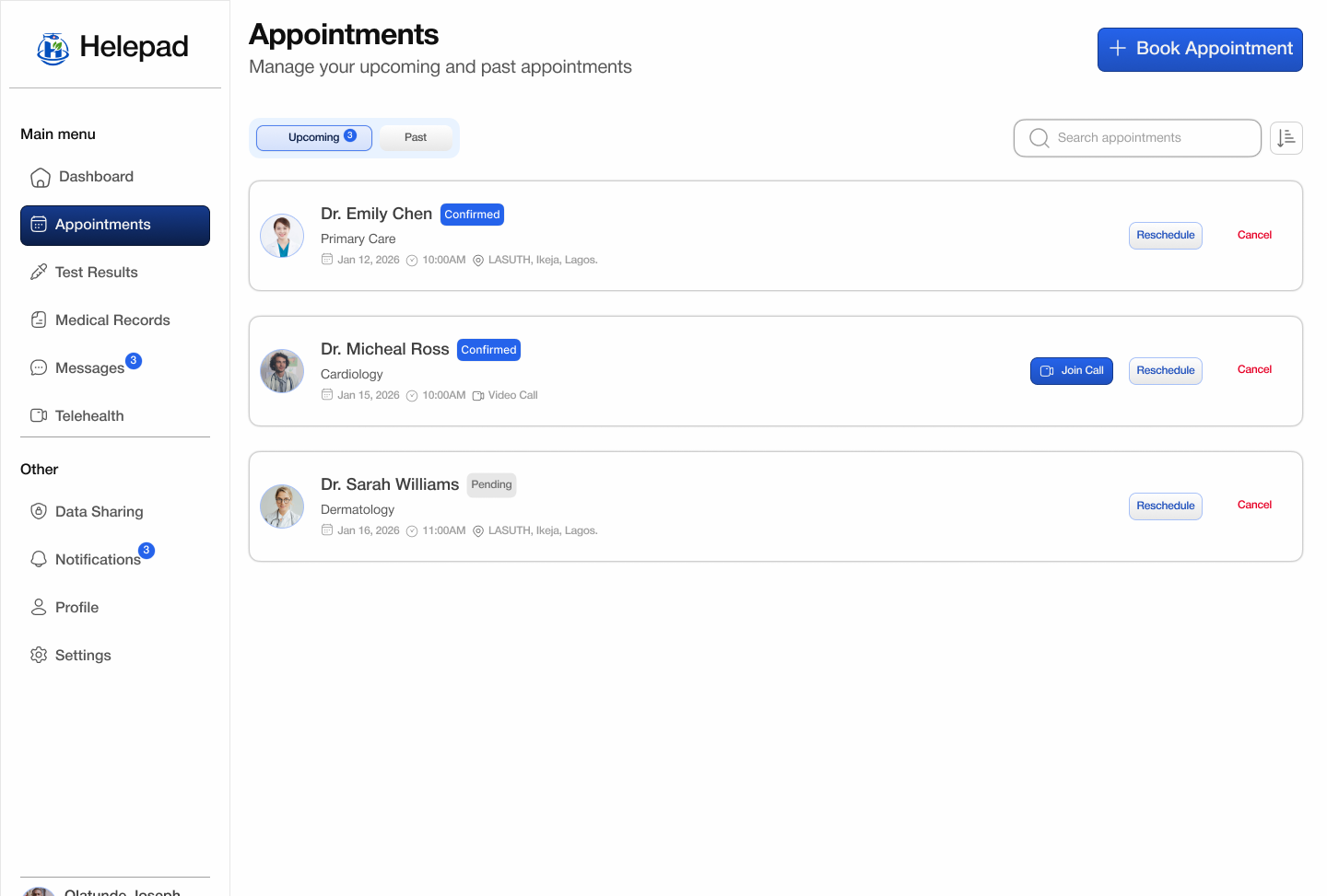 USER-CENTERED RESEARCH AND DESIGN OF A HEALTHCARE WEBSITE APPLICATION PROTOTYPE(HELEPAD)