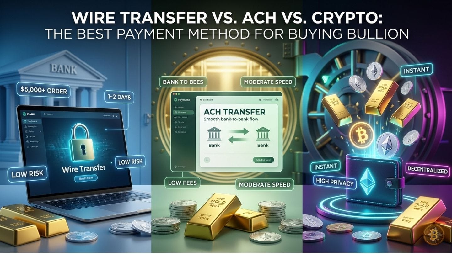 Wire Transfer vs. ACH vs. Crypto: The Best Payment Method for Buying Bullion