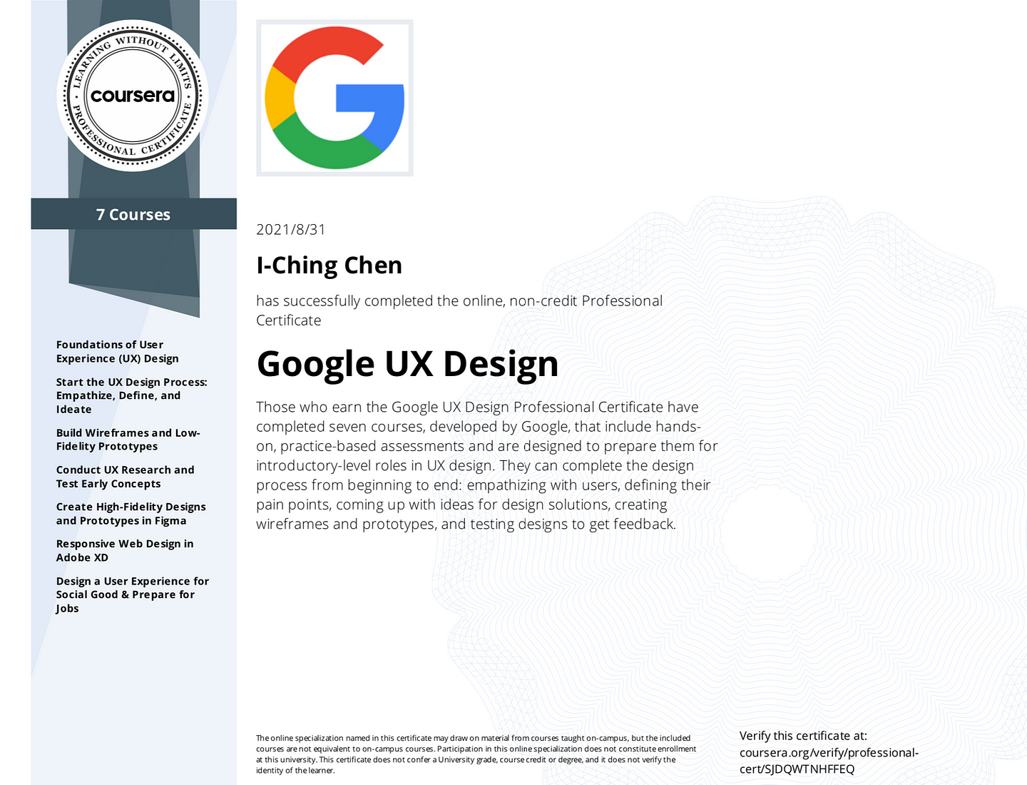 先秀一下兩個禮拜到手的 Google UX Design 課程證書 (From Coursera)