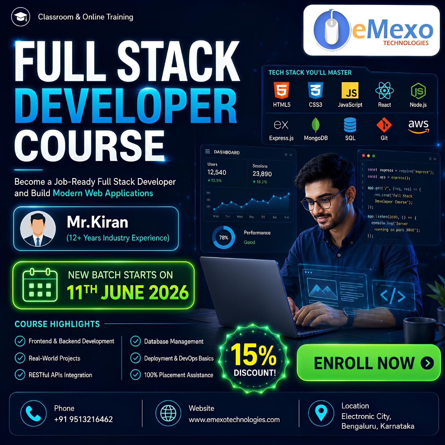 Full Stack Developer Course in Electronic City Bangalore — Become Job-Ready in 3 Months!