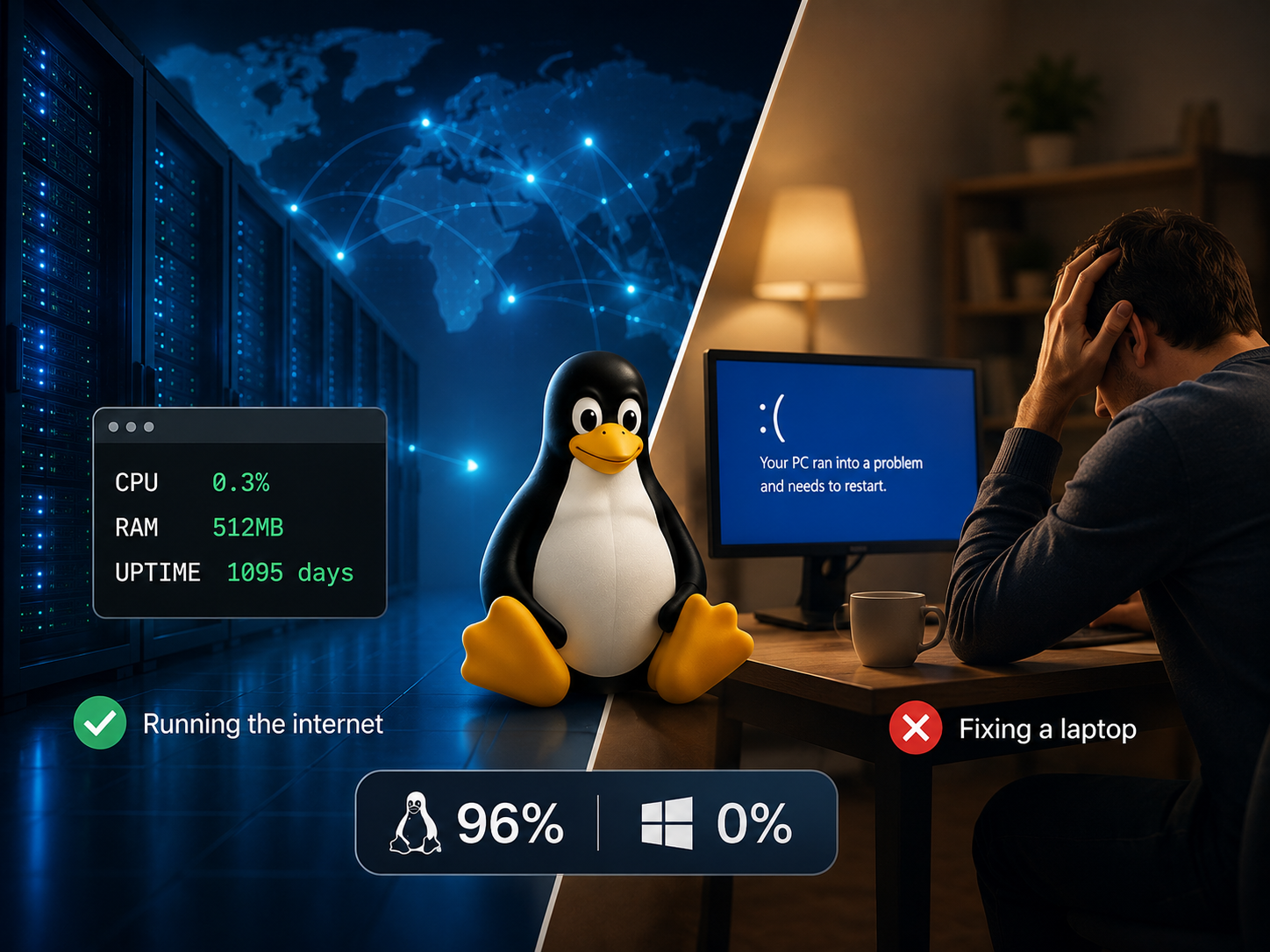 Why Linux Still Runs 96% Of The Internet And 0% Of Your Relatives’ Laptops