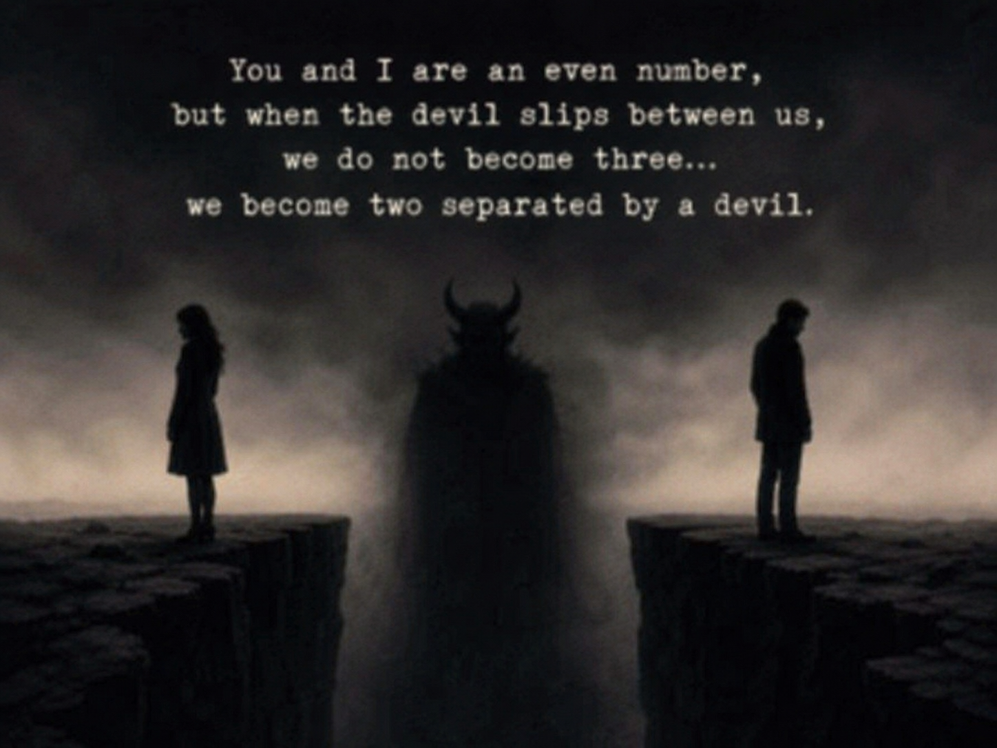 “You and I Are an Even Number, but When the Devil Slips Between Us, We Do Not Become Three… We…