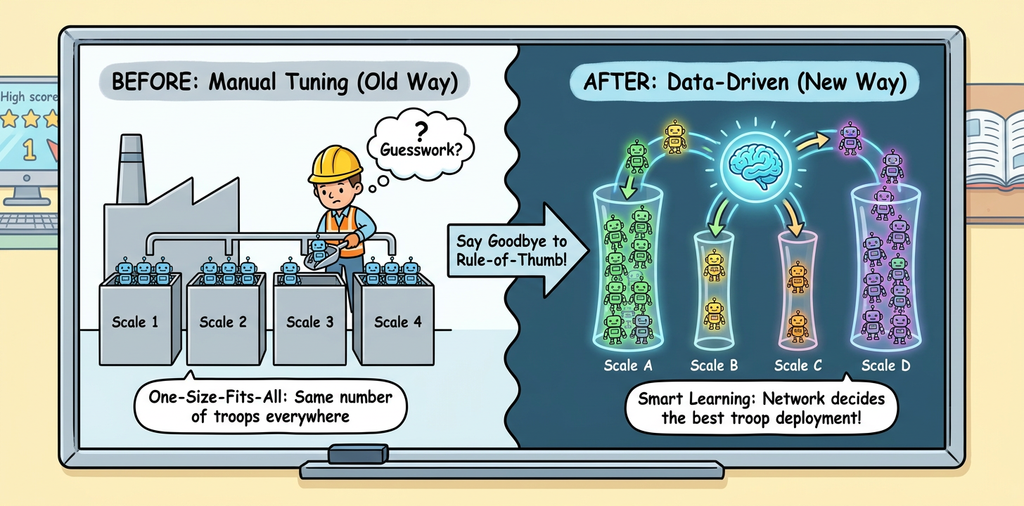 Letting Networks Learn “Troop Deployment”: Say Goodbye to Rule-of-Thumb Multi-Scale Feature…