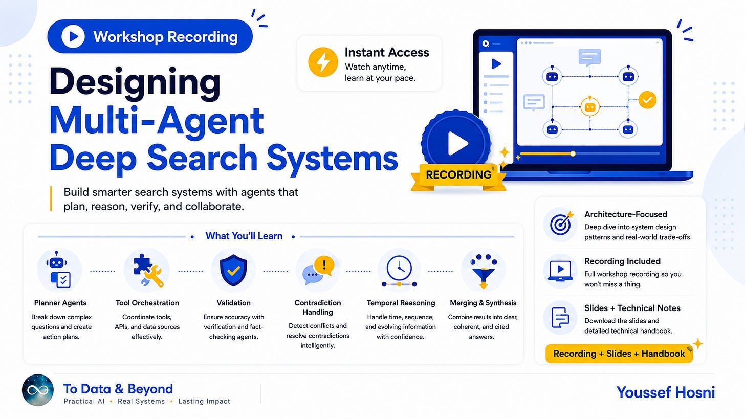 The Designing Multi-Agent Deep Search Systems recording is now available + 50% Discount Till the…