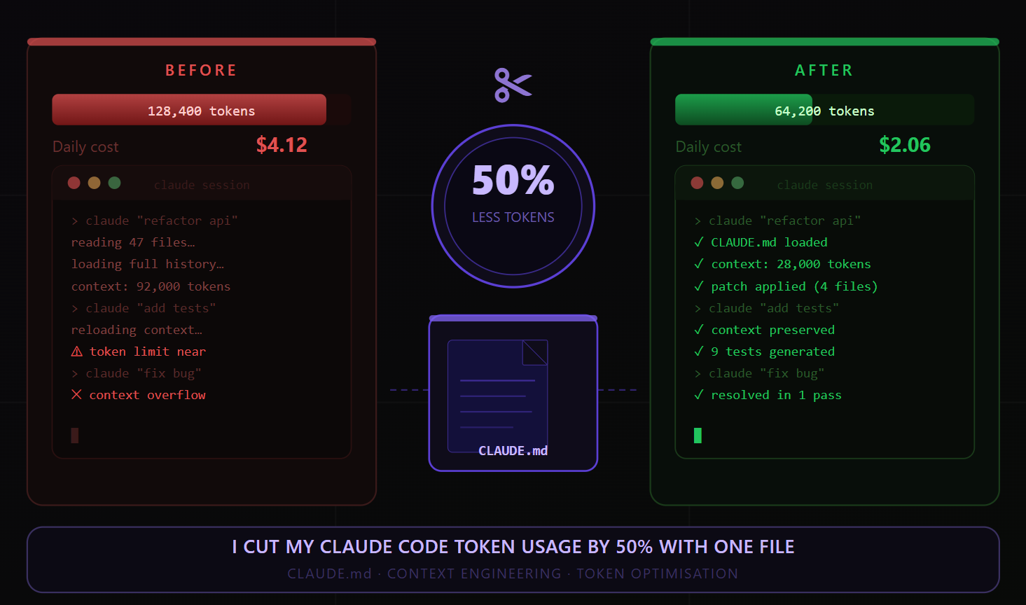 I Cut My Claude Code Token Usage by 50% With One File