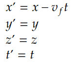 Mathematical formulae for a galilean transform
