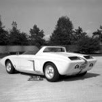 The Mustang I mockup in the courtyard of the Ford design studio in Dearborn, courtesy Ford Motor Company Archives