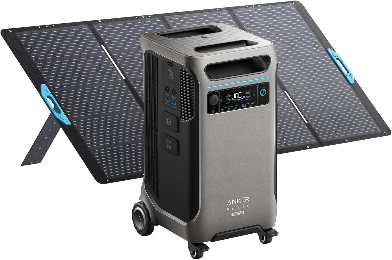 Anker SOLIX F3800 Plus Portable Power Station with 400W Solar Panel, 3,840Wh, 6,000W AC Output, 120V/240V, Generators for Home Use, Works with Generator
