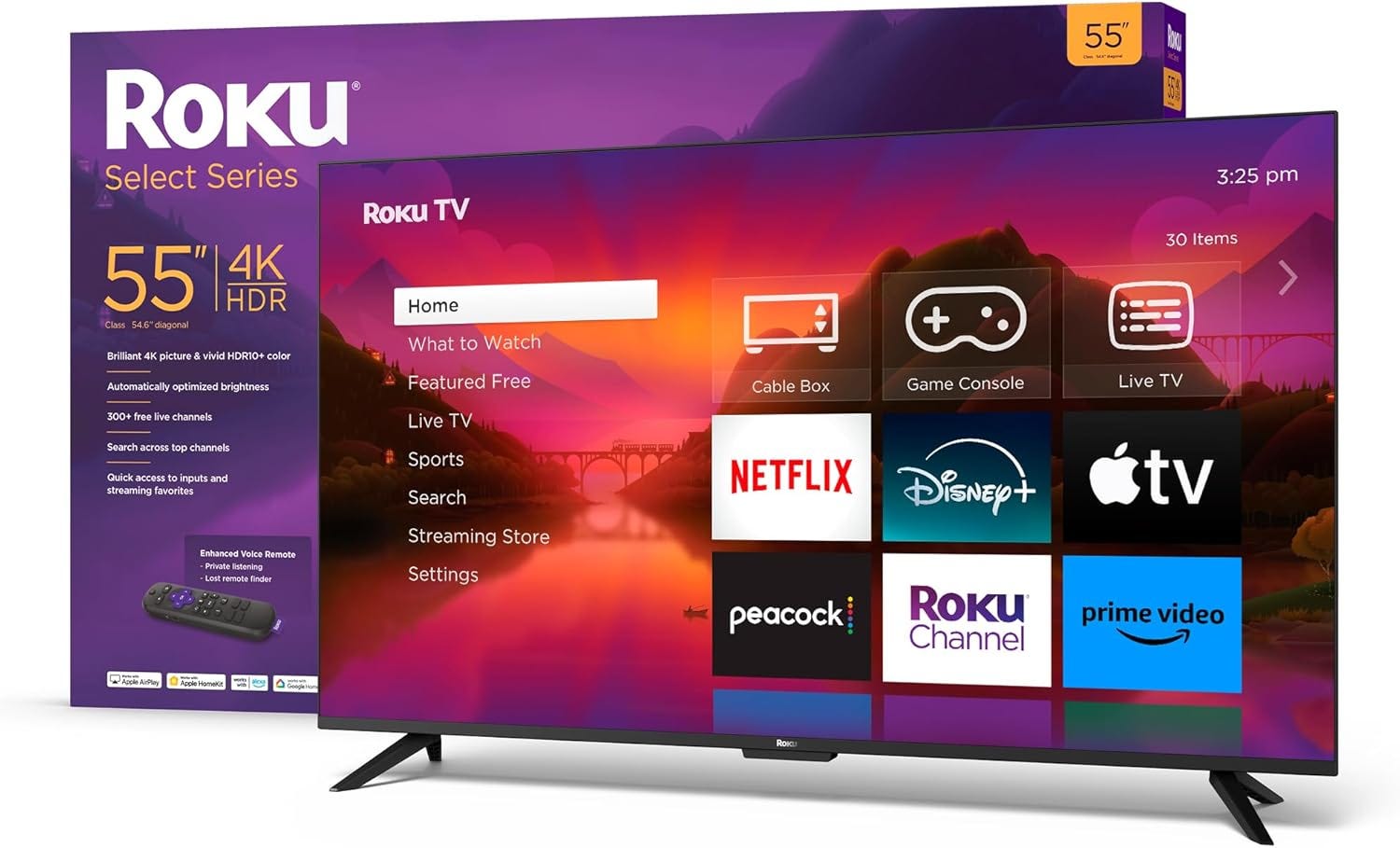Roku Smart TV — 55-Inch Select Series 4K HDR RokuTV with Roku Enhanced Voice Remote, Brilliant 4K Picture $269.99