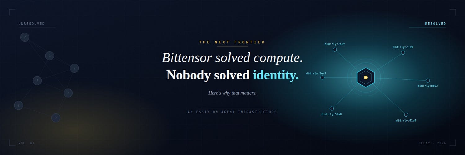 Bittensor solved AI compute. Nobody’s solved AI agent identity. Here’s why that matters.