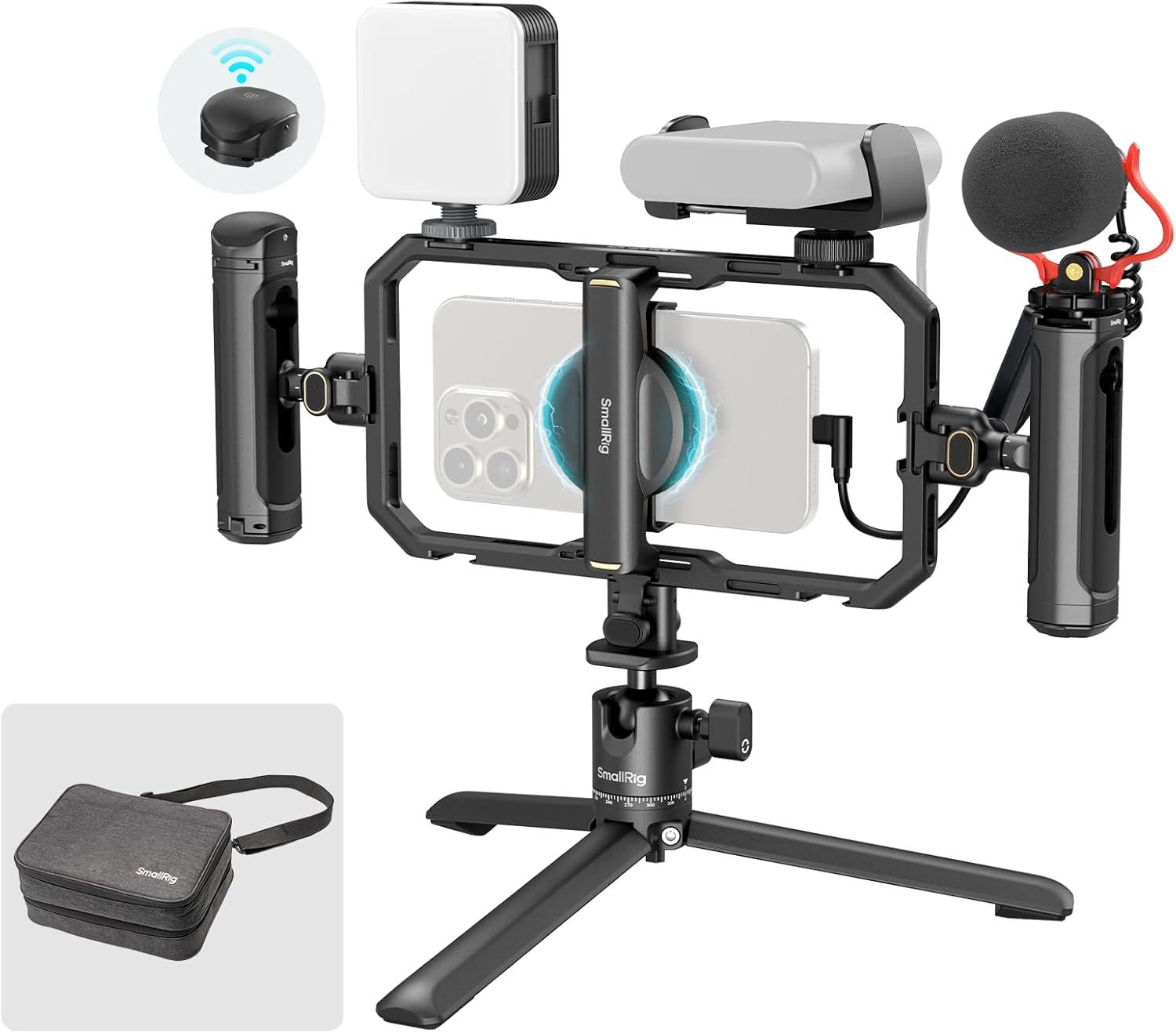 SmallRig All-in-One Universal Quick Release Phone Video Rig Kit Pro, Phone Stabilizer Rig Kit with LED Light Microphone $151.99.