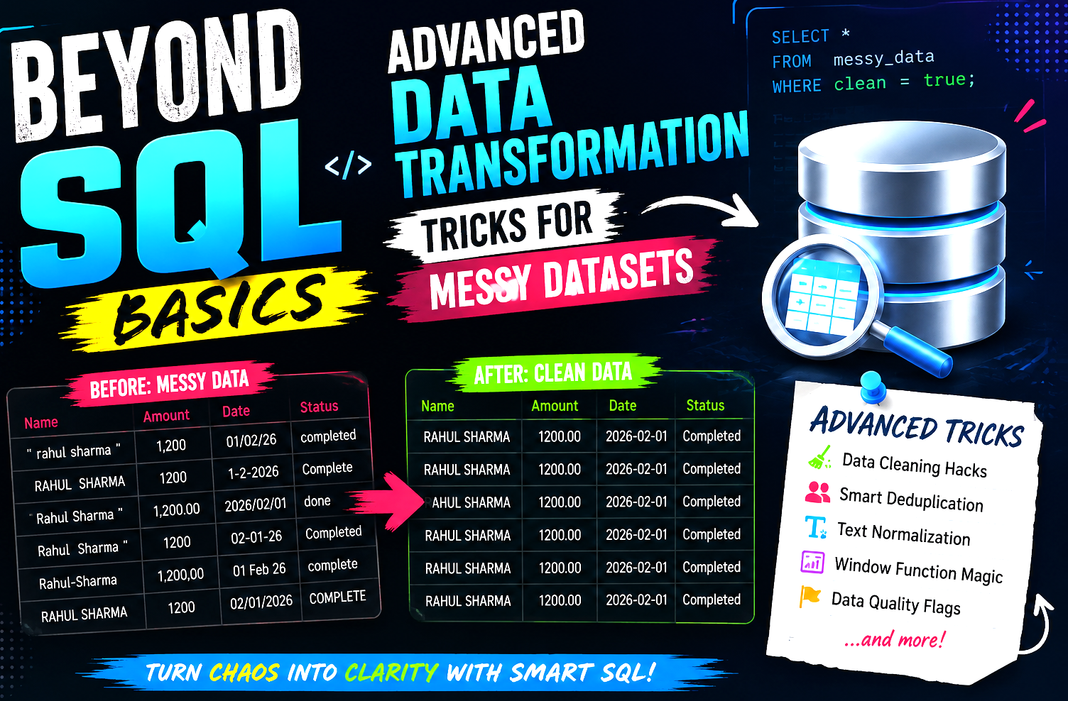 Beyond SQL Basics: Advanced Data Transformation Tricks for Messy Datasets