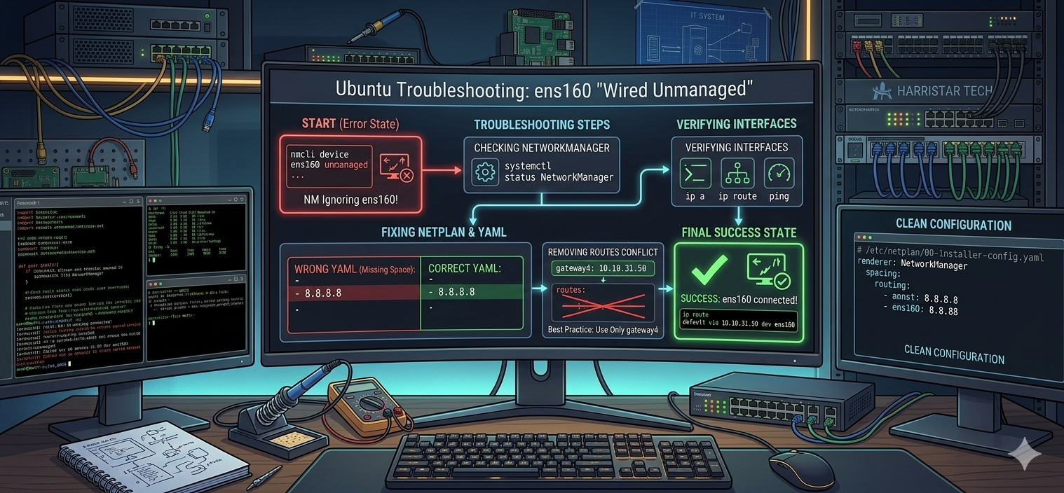 How I Fixed “Wired Unmanaged” on Ubuntu: Complete ens160, Netplan & NetworkManager Troubleshooting…