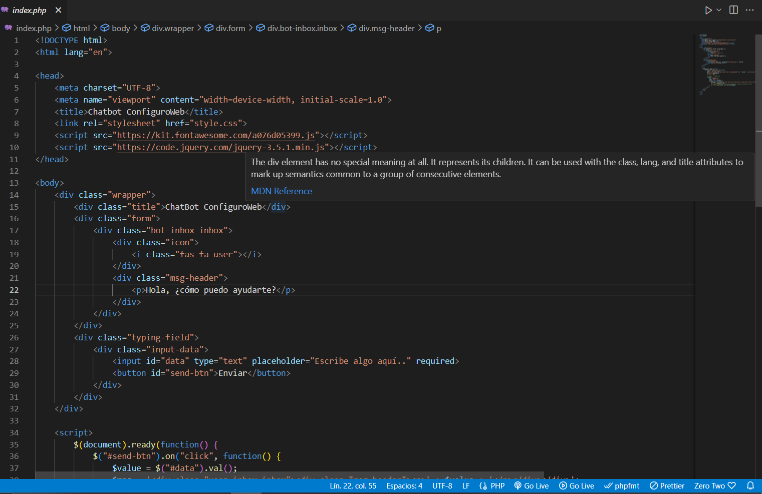 Implementation of a Generative AI for Chatbot using PHP and SQL