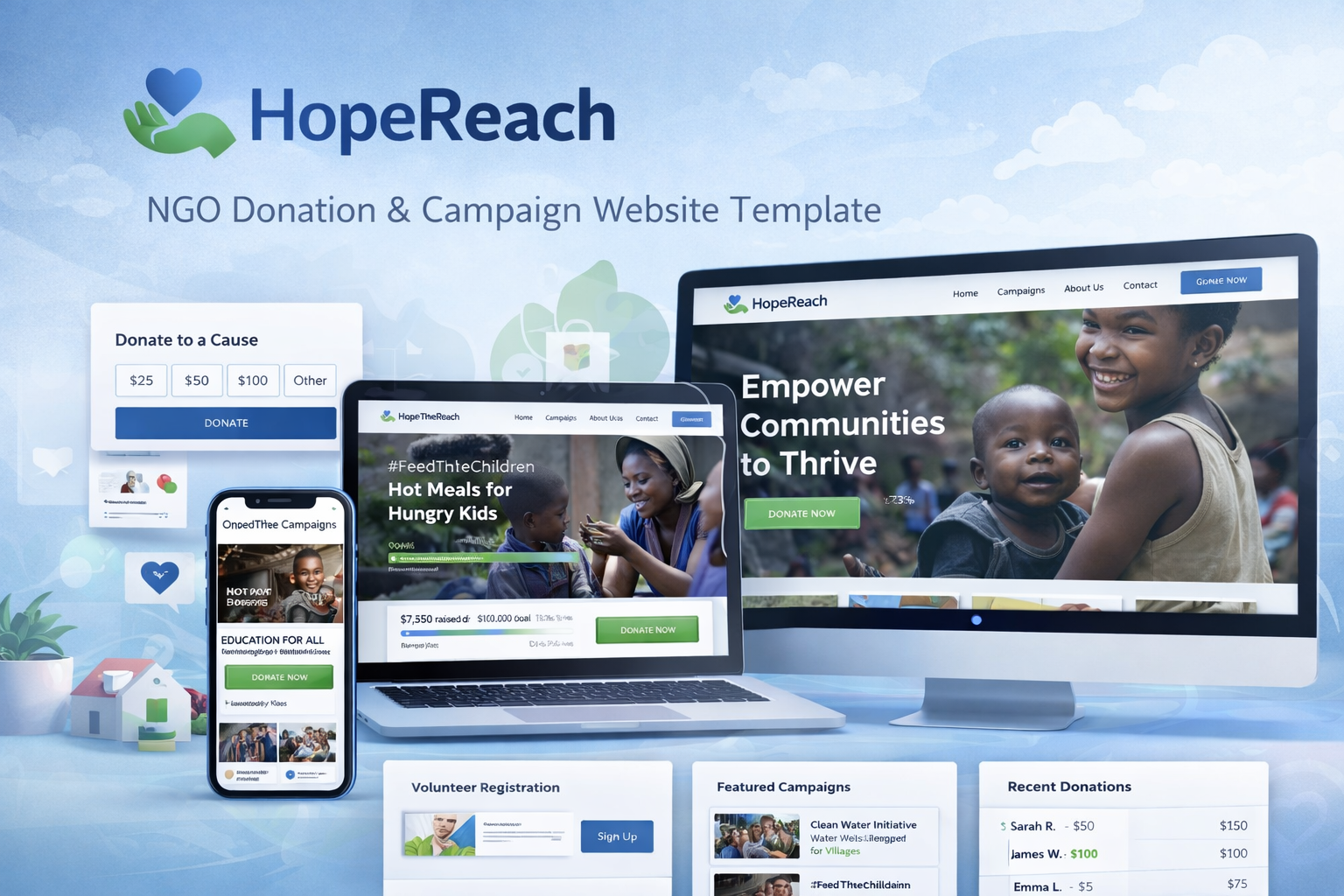 Hope Reach — A website template for donations and campaigns for NGOs