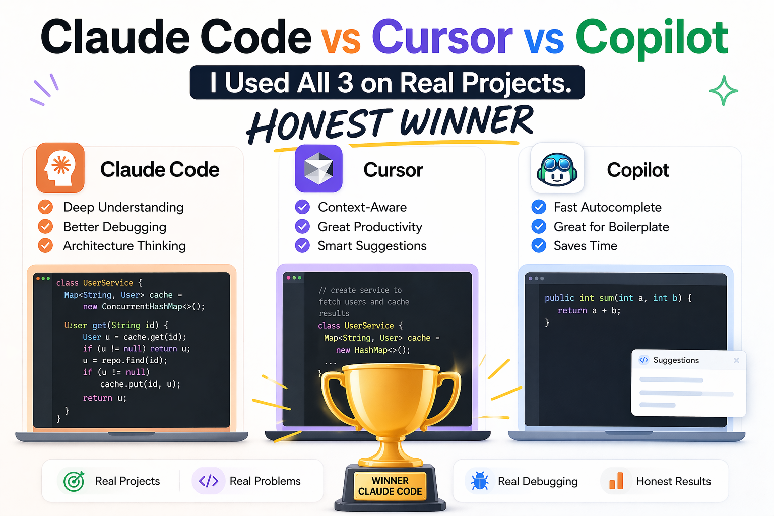Claude Code vs Cursor vs Copilot-I Used All 3 on Real Projects. Honest Winner