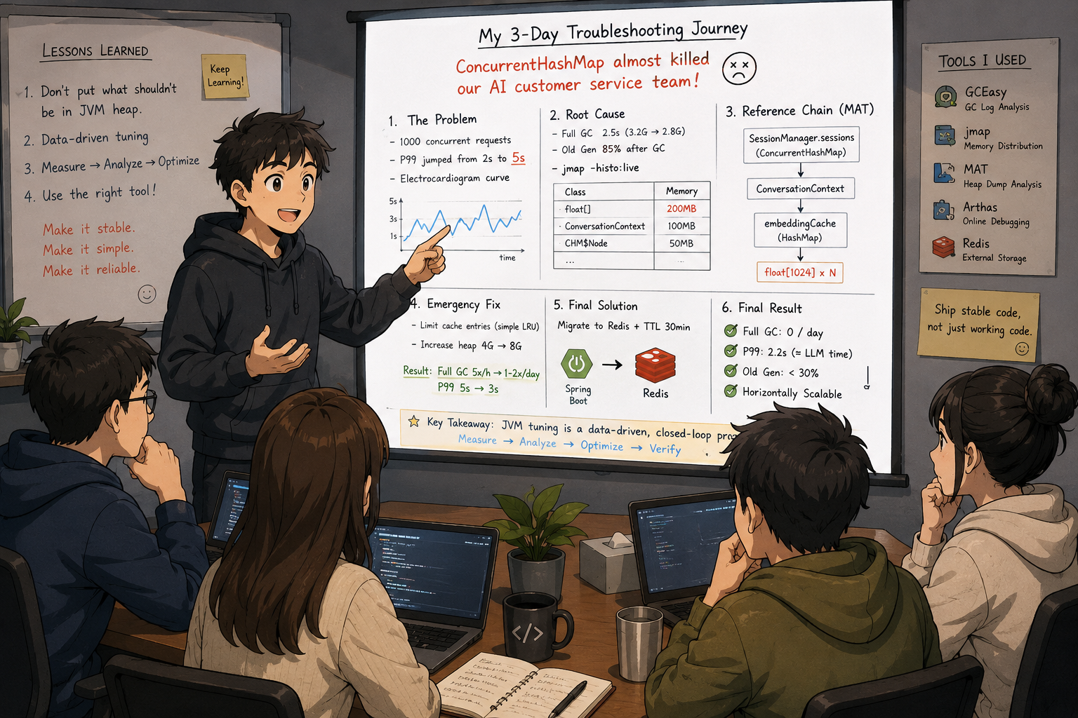 On the day of launch, a ConcurrentHashMap almost killed my AI customer service team — a 3-day…