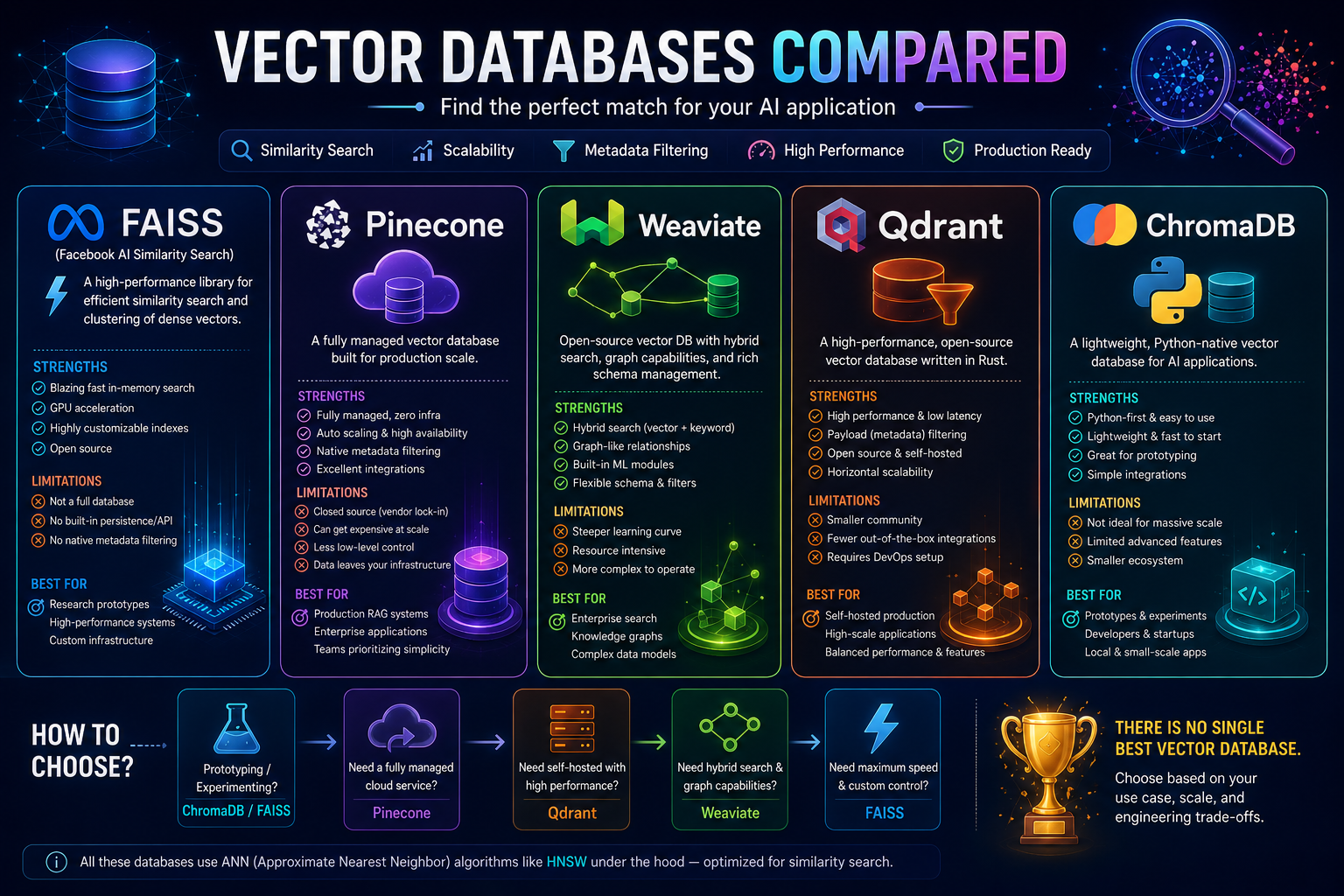Vector Databases Compared — FAISS, Pinecone, Weaviate, Qdrant, and ChromaDB