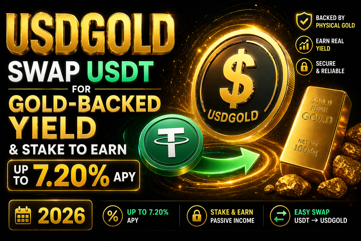 USDGOLD: Swap USDT for Gold-Backed Yield & Stake to Earn Up to 7.20% APY (2026)