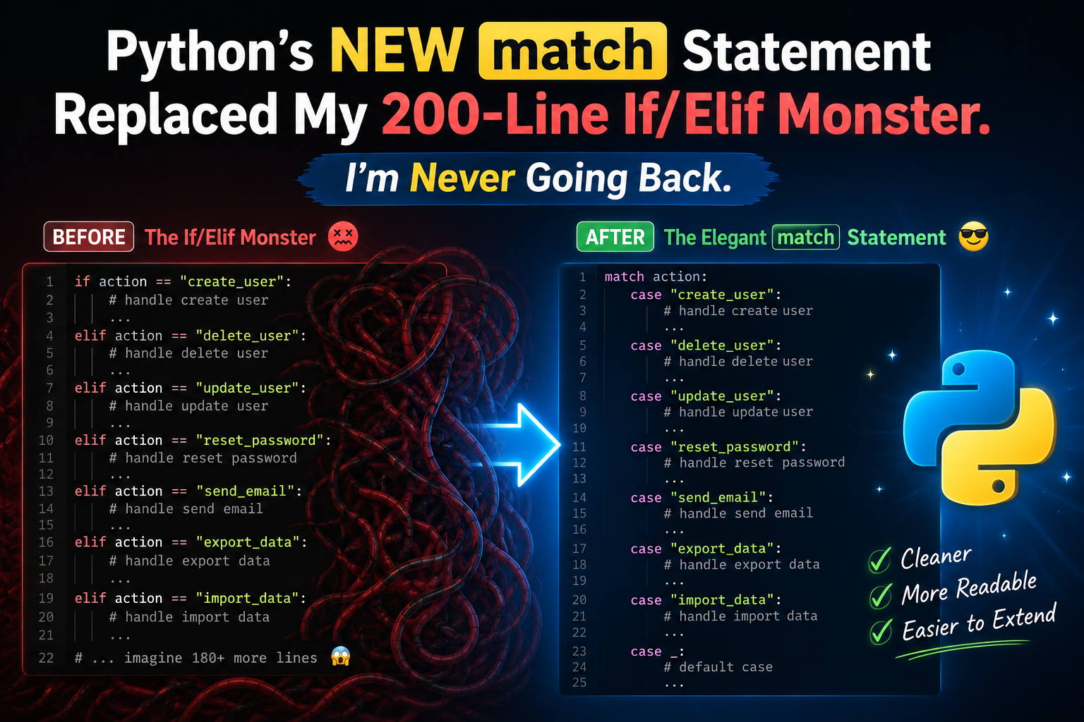 Python’s New match Statement Replaced My 200-Line If/Elif Monster. I'm Never Going Back.