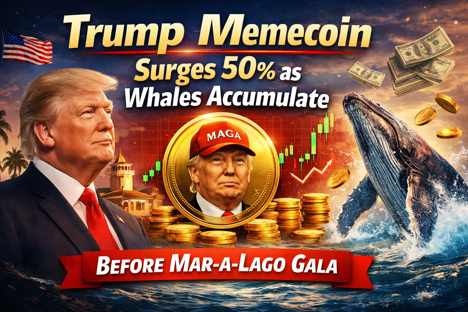 Trump Memecoin Surges 50% Before Mar-a-Lago Gala as Whales Accumulate