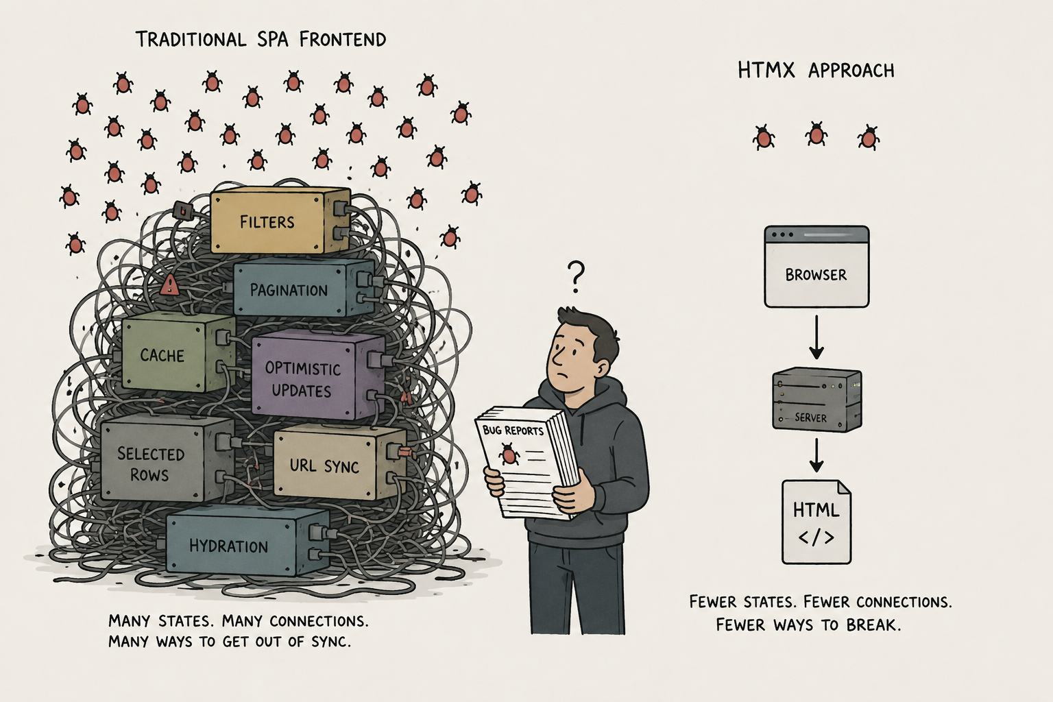 After Rewriting to HTMX, Frontend Bugs Dropped 68%. The JavaScript Shrank by 82%