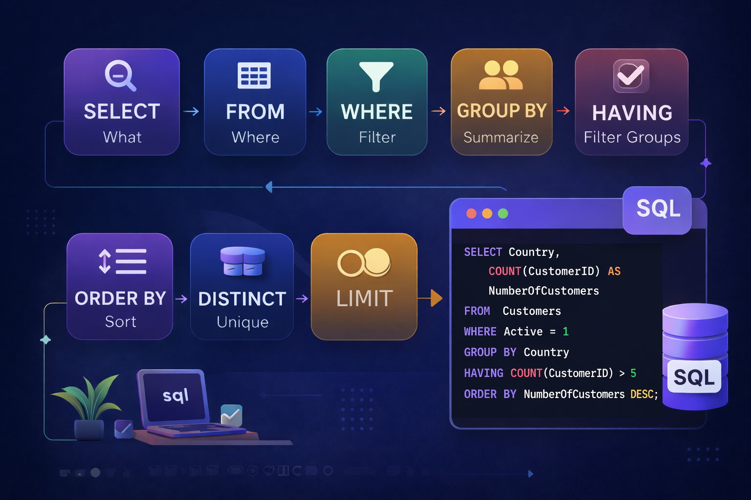 Master SQL Clauses: From SELECT to HAVING (With Real Examples)