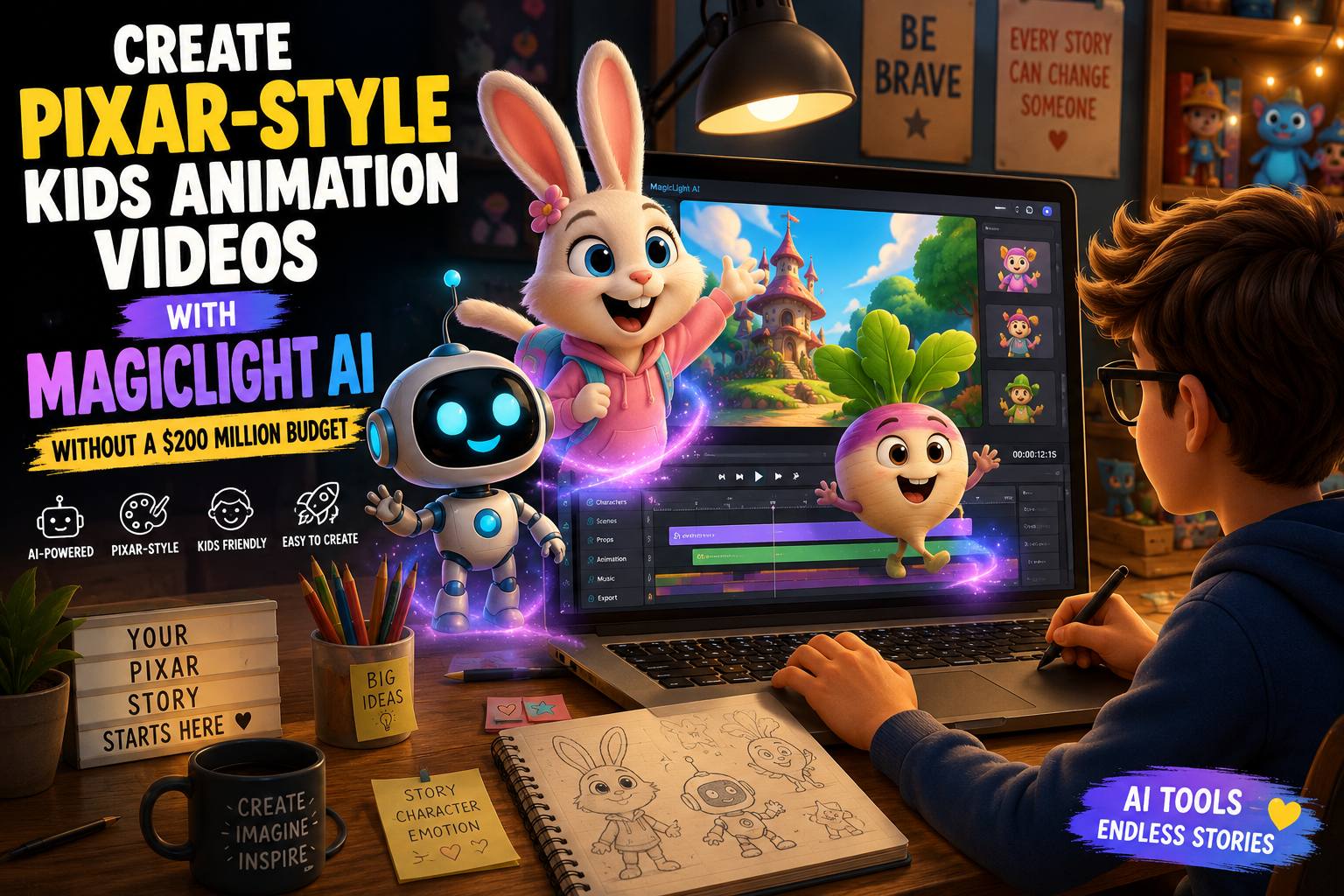 Create Pixar-Style Kids Animation Videos with MagicLight AI (Without a $200 Million Budget)