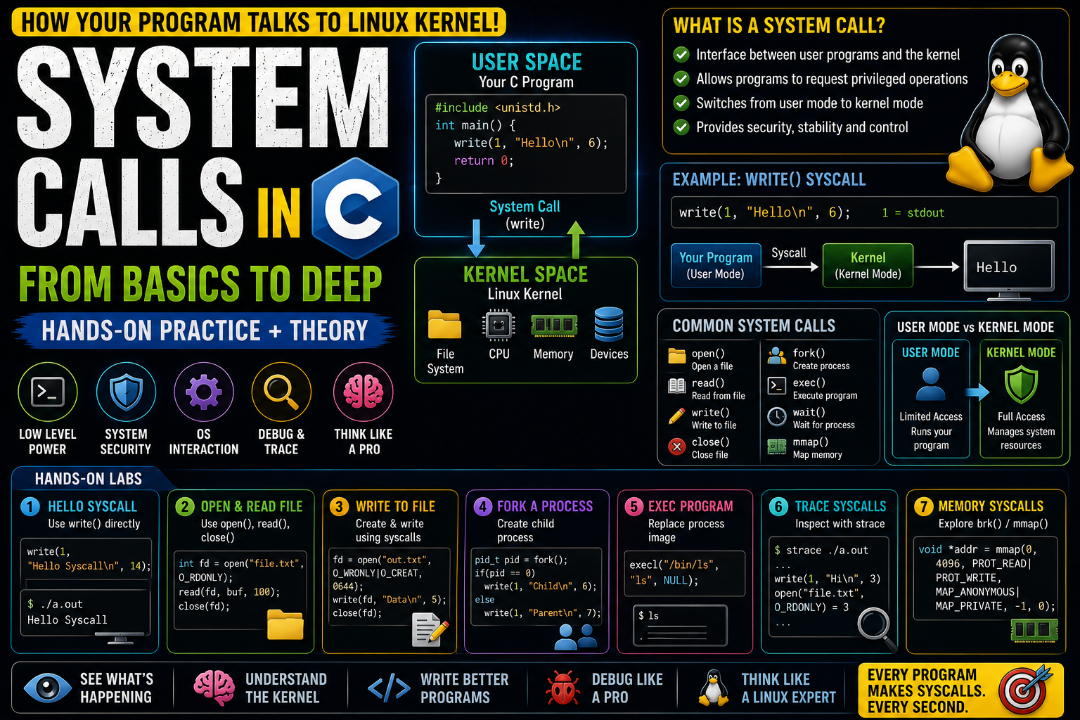 Understanding System Calls in C: How Your Program Talks to the Linux Kernel (With Hands-On Labs)