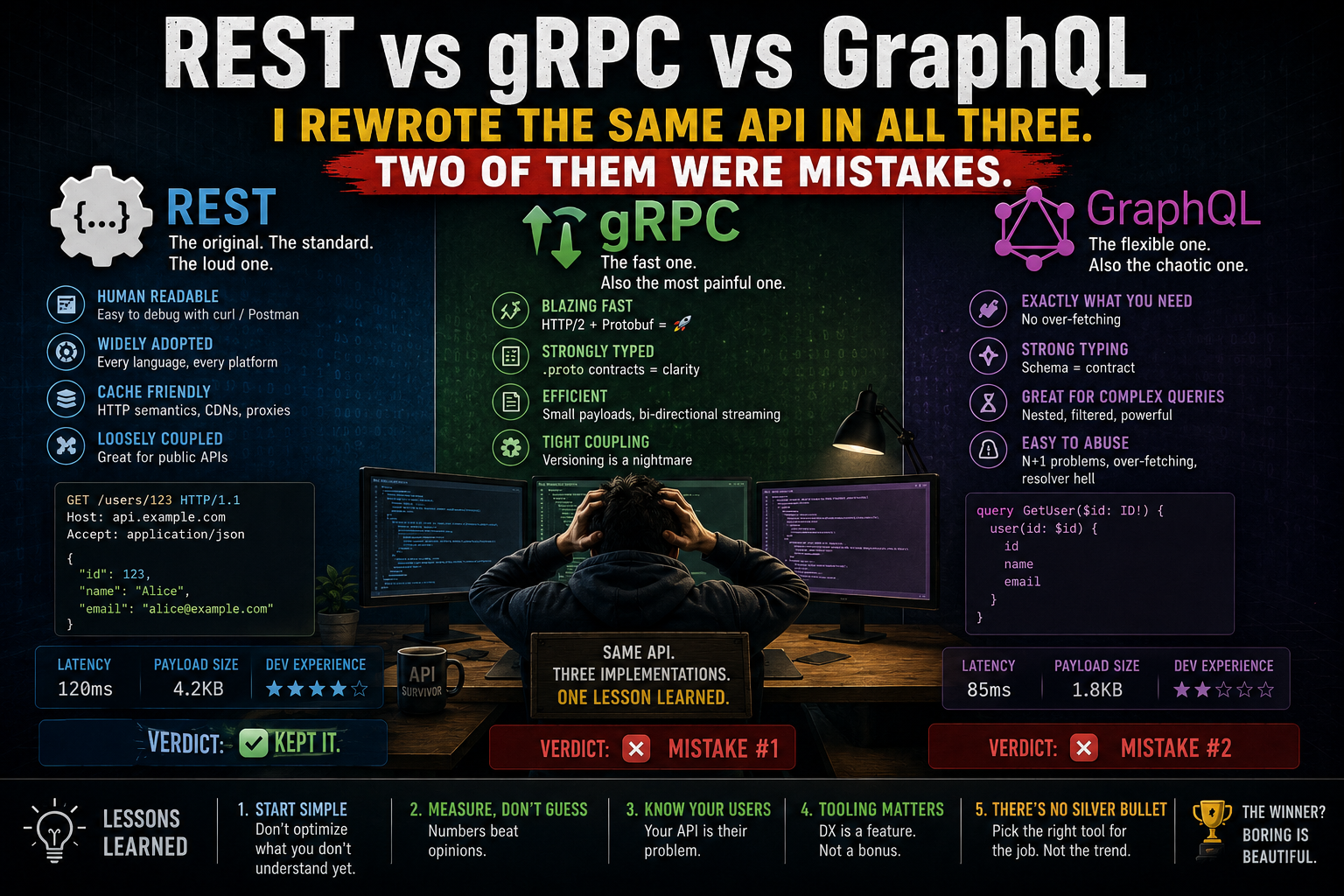 REST vs gRPC vs GraphQL: I Rewrote the Same API in All Three. Two of Them Were Mistakes.