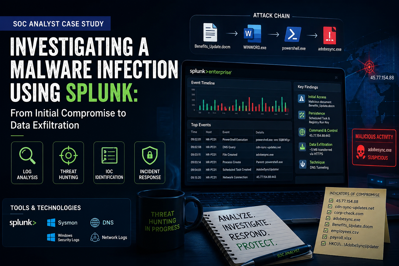 Investigating a Malware Infection Using Splunk: From Initial Compromise to Data Exfiltration