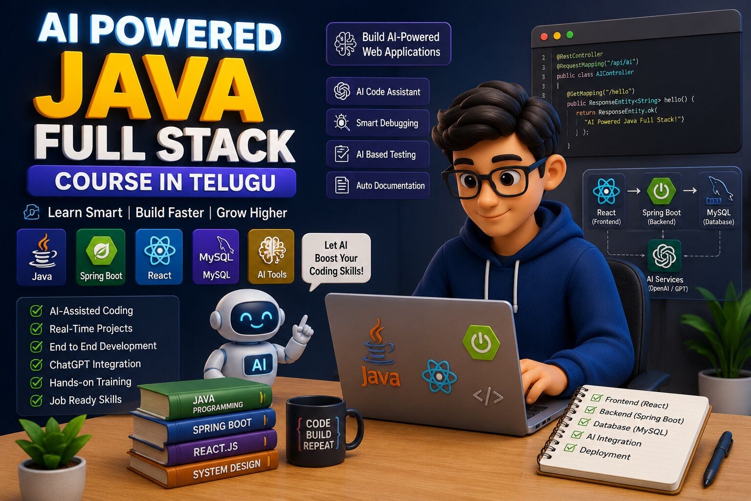 Learn Real-Time Java Full Stack Projects with AI : AI Powered Java Full Stack Course in Telugu