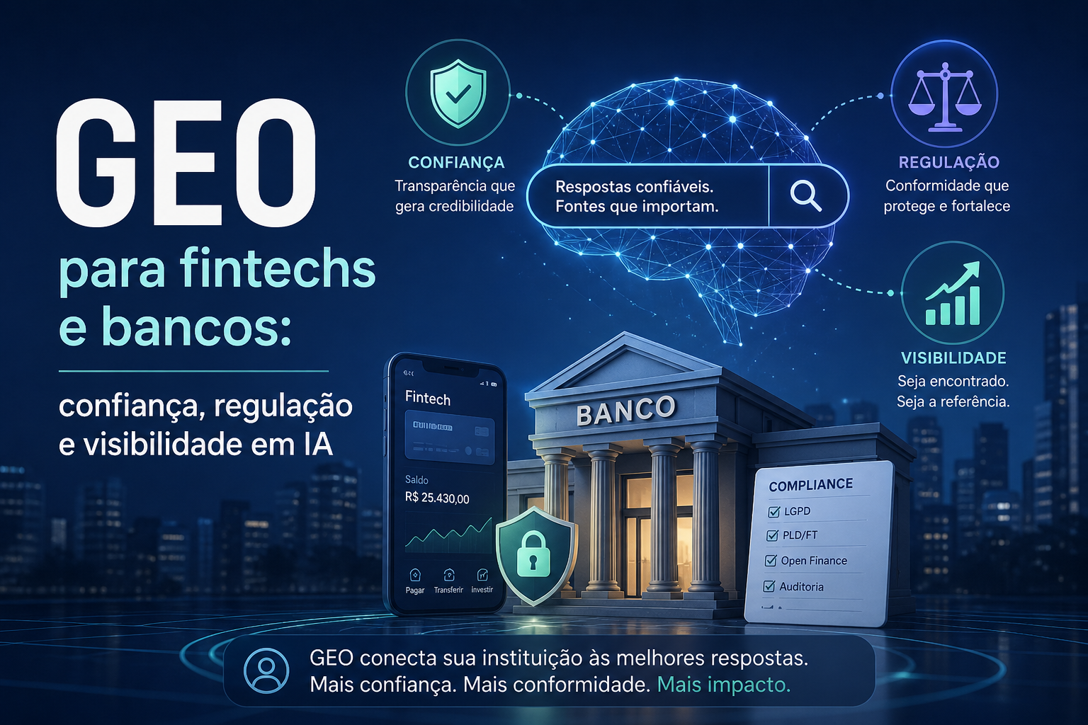 GEO para fintechs e bancos: confiança, regulação e visibilidade em IA