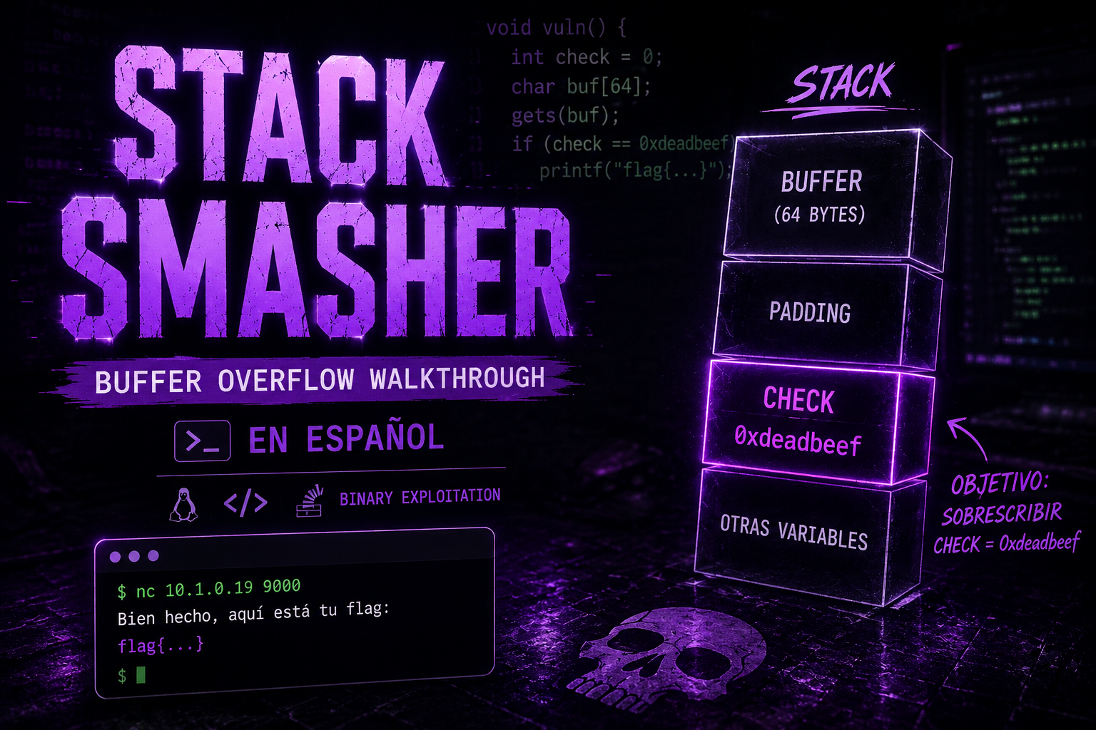 Stack Smasher — Buffer Overflow Walkthrough en Español