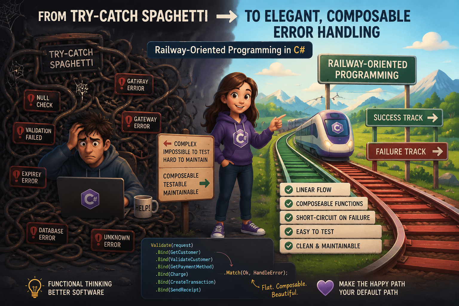 Functional Programming in C# Using Railway-Oriented Programming (ROP)