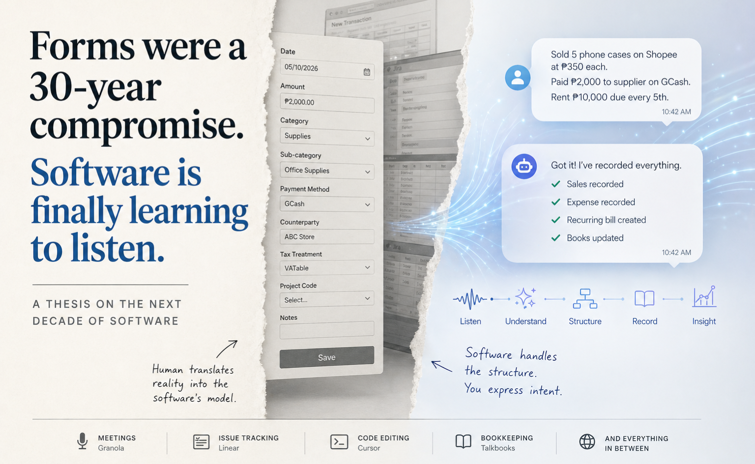 Forms were a 30-year compromise. Software is finally learning to listen.