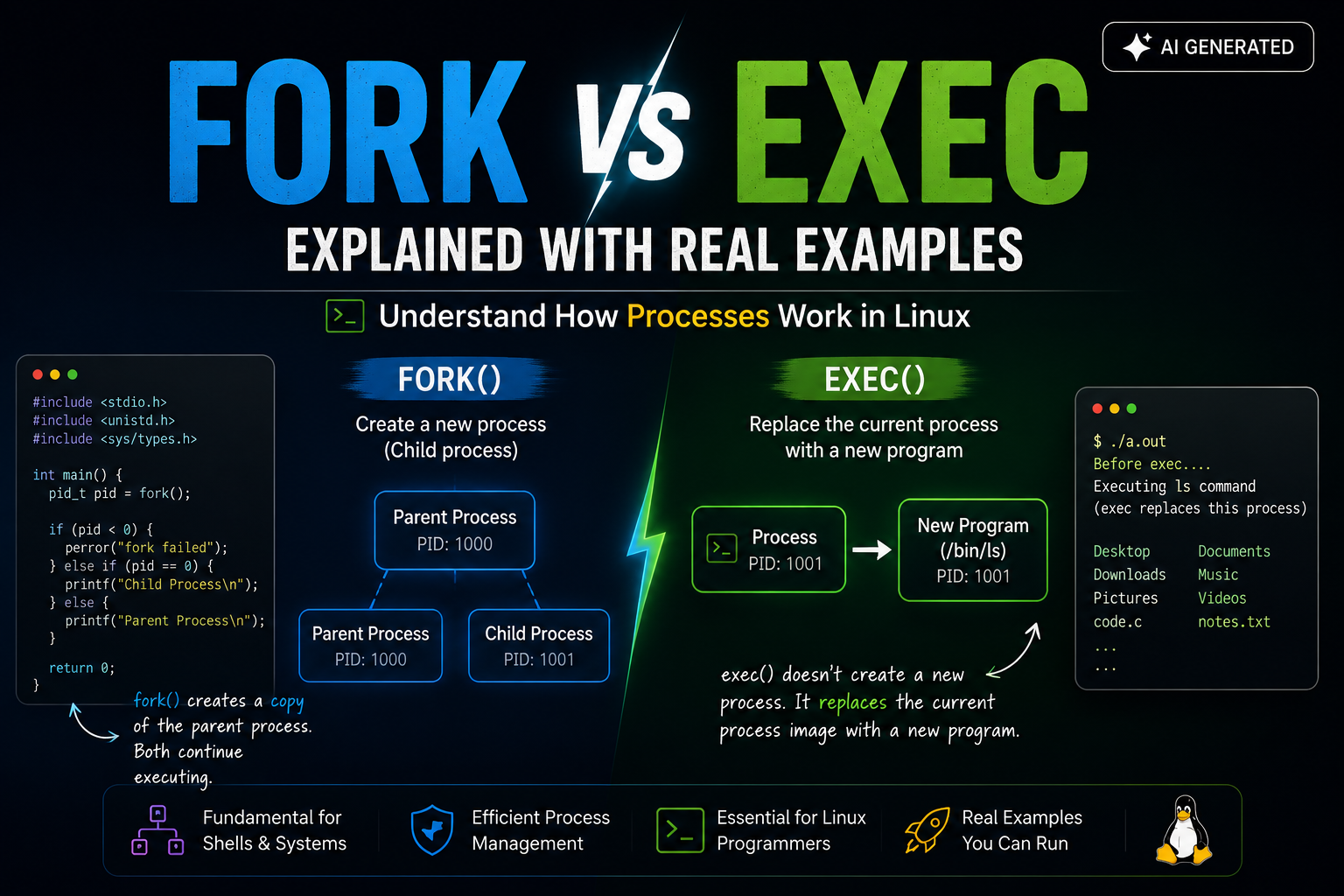 Fork vs Exec Explained with Real Examples