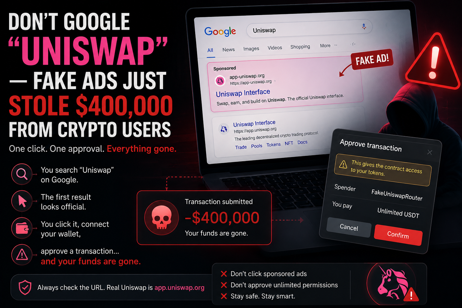 Don’t Google "Uniswap" — Fake Ads Just Stole $400,000 From Crypto Users