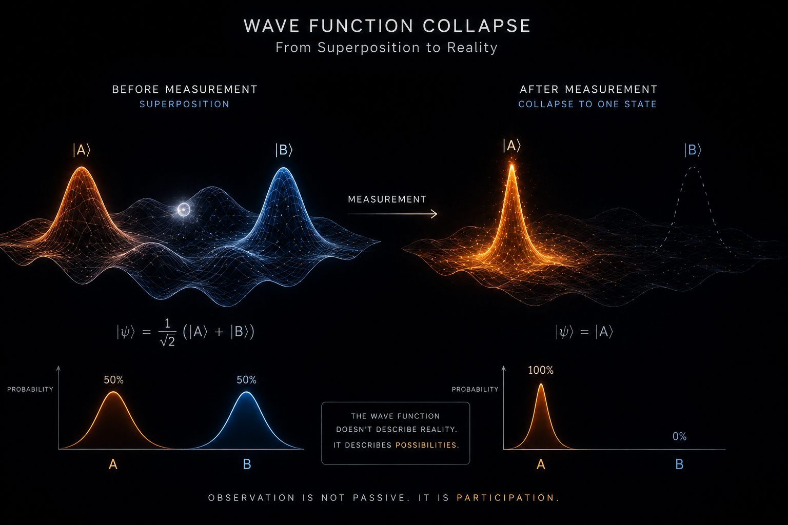 What emerges as the wave function collapses?