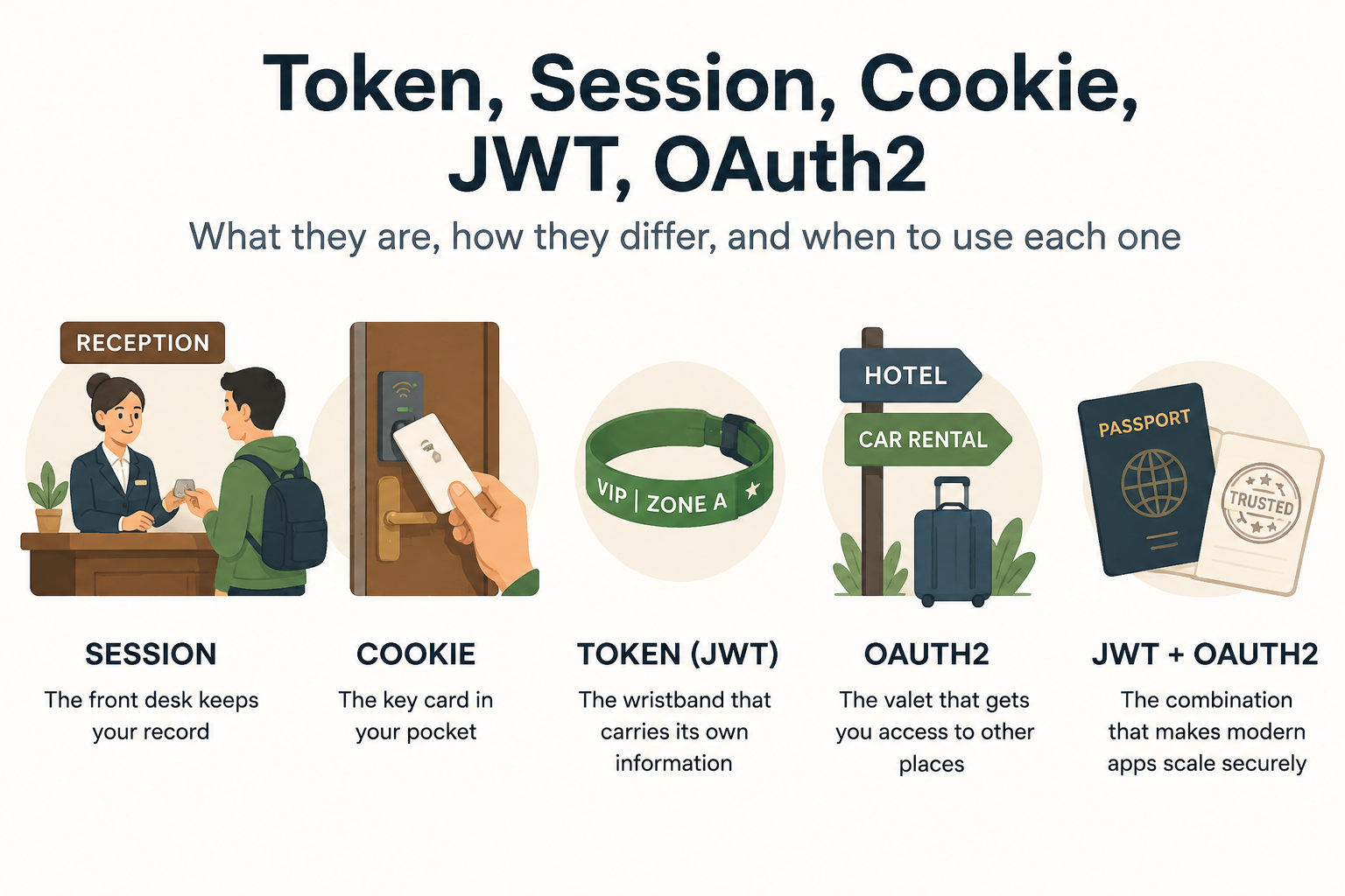 Token, Session, Cookie, JWT, OAuth2 what they are, how they differ, and when to use each one