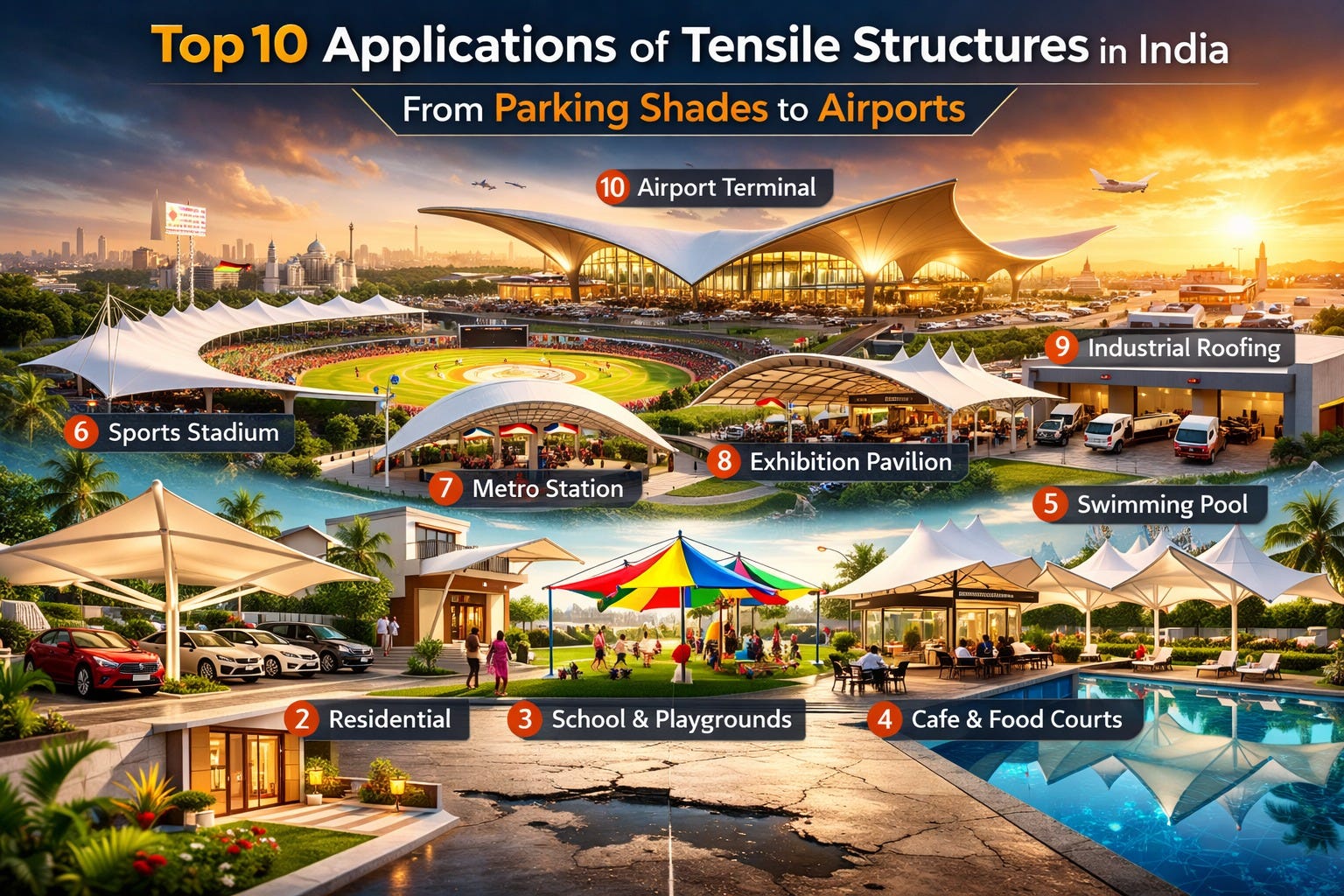 Top 10 Applications of Tensile Structures in India — Smart Roofing Sol