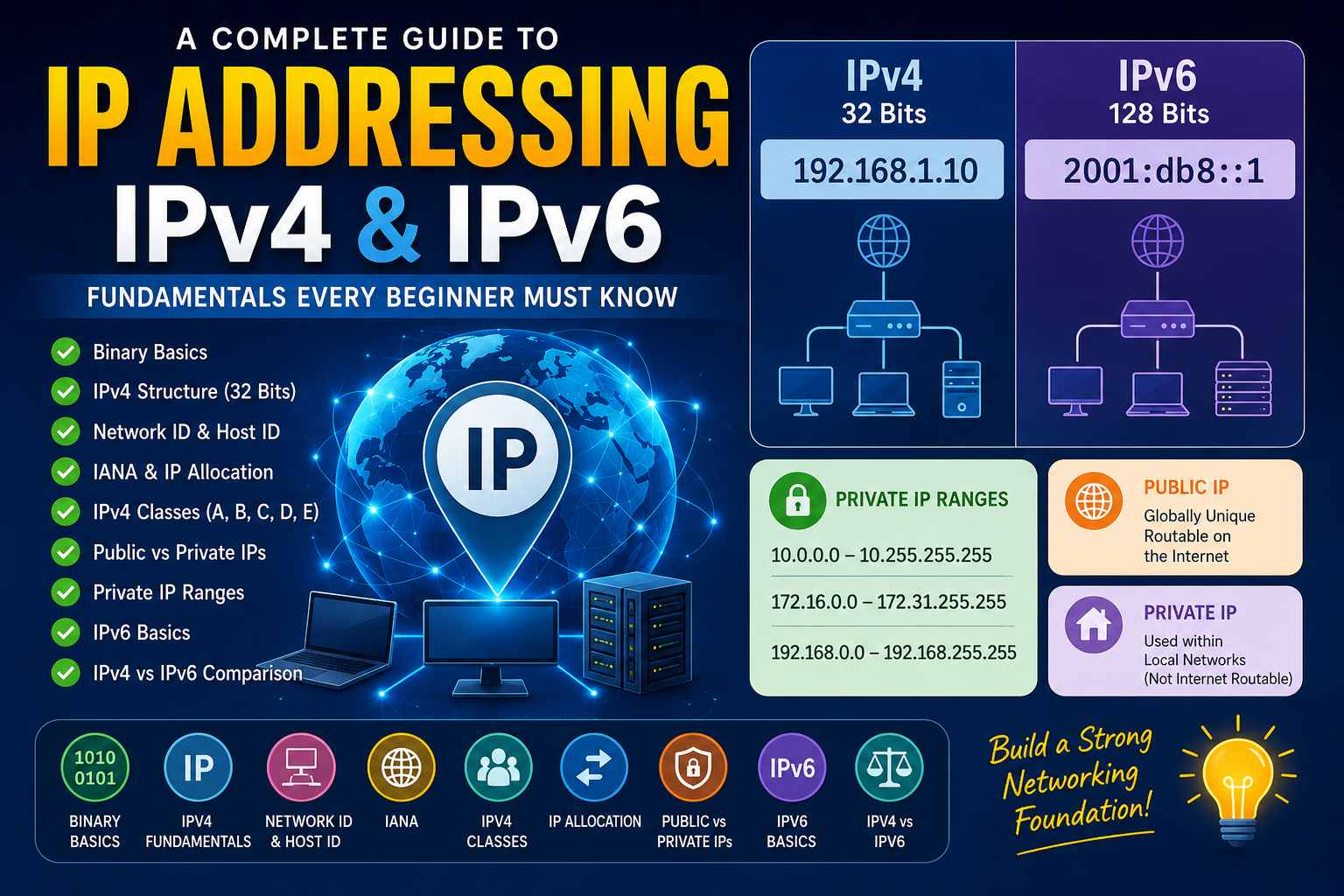 The Ultimate Beginner’s Guide to IP Addressing: IPv4, IPv6, IP Classes, and Private IPs
