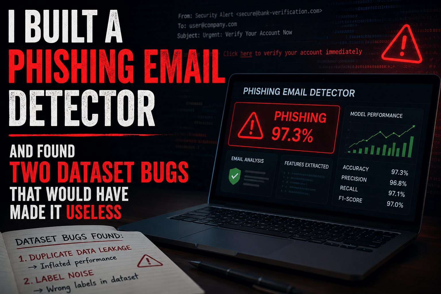 I Built a Phishing Email Detector — And Found Two Dataset Bugs That Would Have Made It Useless
