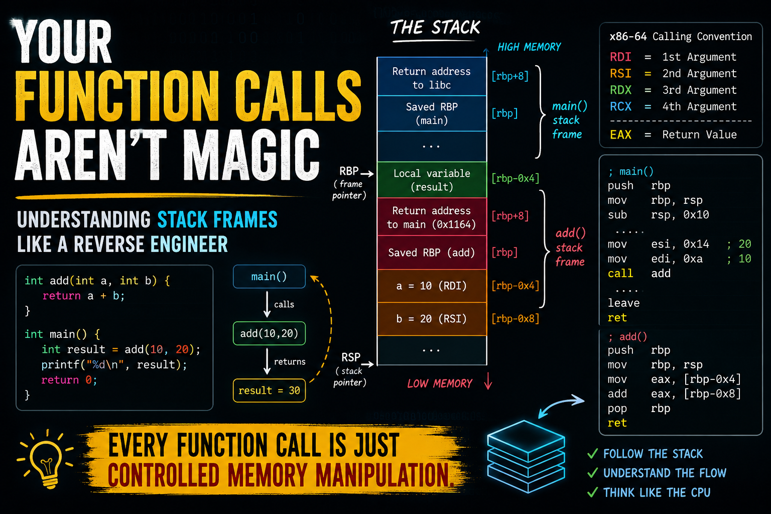 Your Function Calls Aren’t Magic: Understanding the Stack Frame Like a Reverse Engineer