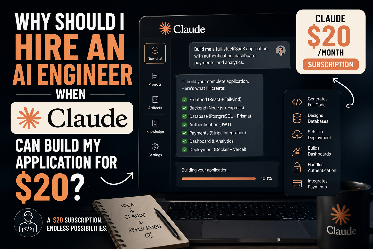A $20 Claude subscription can build my application in a day.